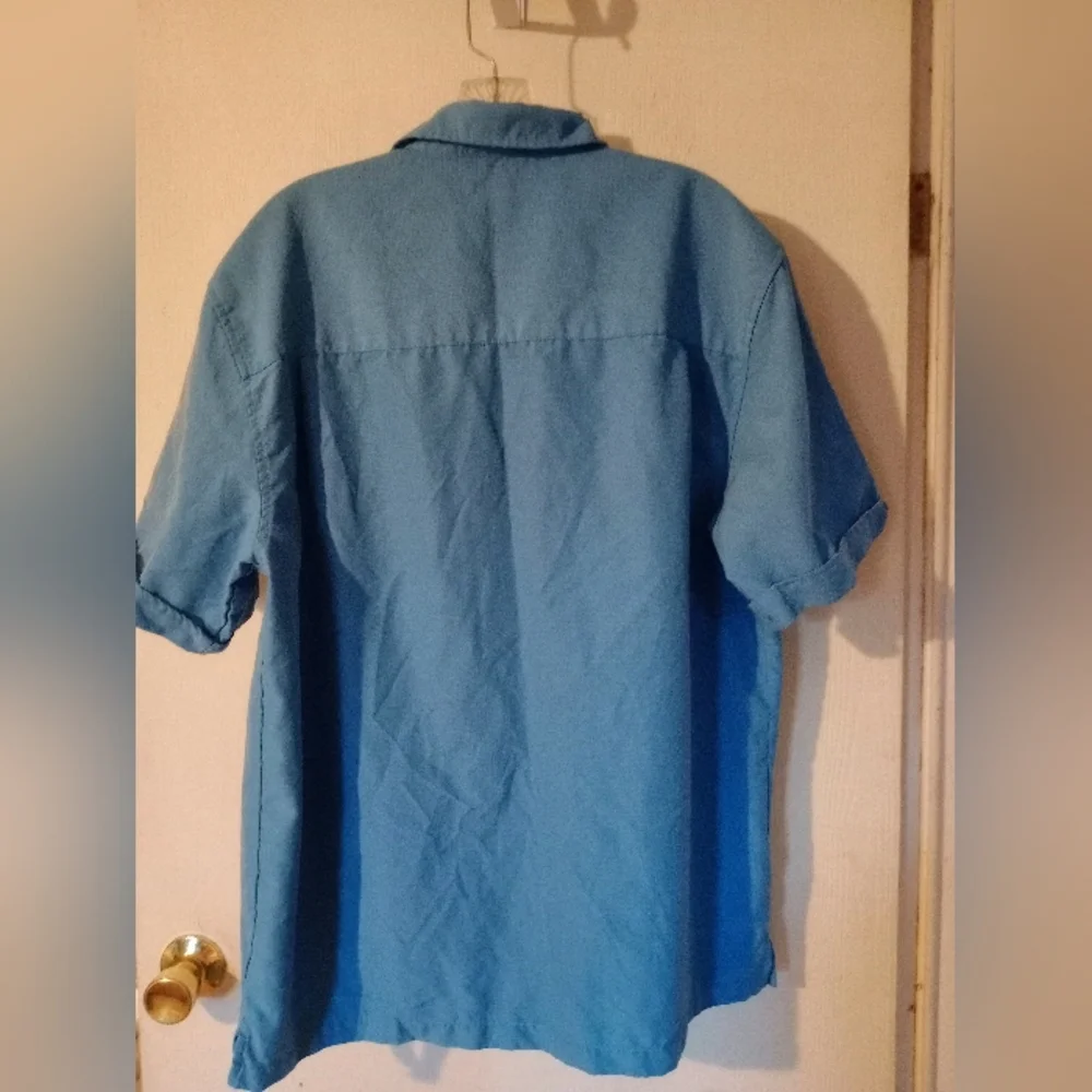 Cafe Luna Casual Short Sleeve‎ Shirt Vintage Look Blue Sz.Large